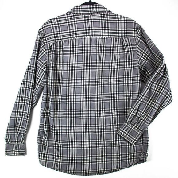 Faded Glory Men's Flannel Button-Up Size Small 34-36 Gray Black White Plaid - Picture 9 of 10